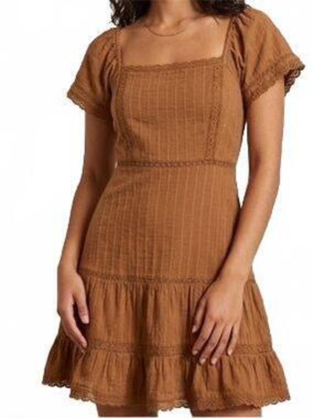 American Eagle Brown Cottagecore Lace Mini Dress Tiered Boho Large - Picture 3 of 9
